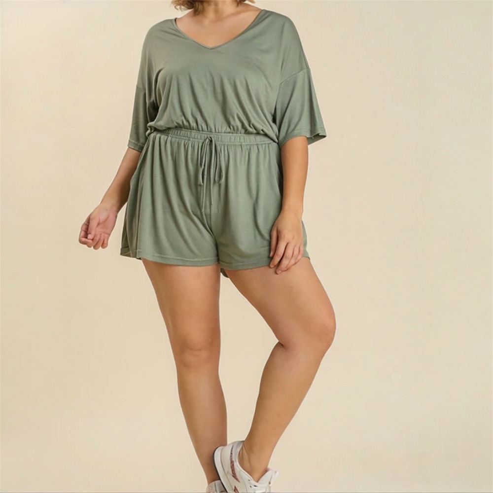 Umgee‎ Women 2XL Dusty Sage Green Loungewear Comfy Romper Boho Minimalist